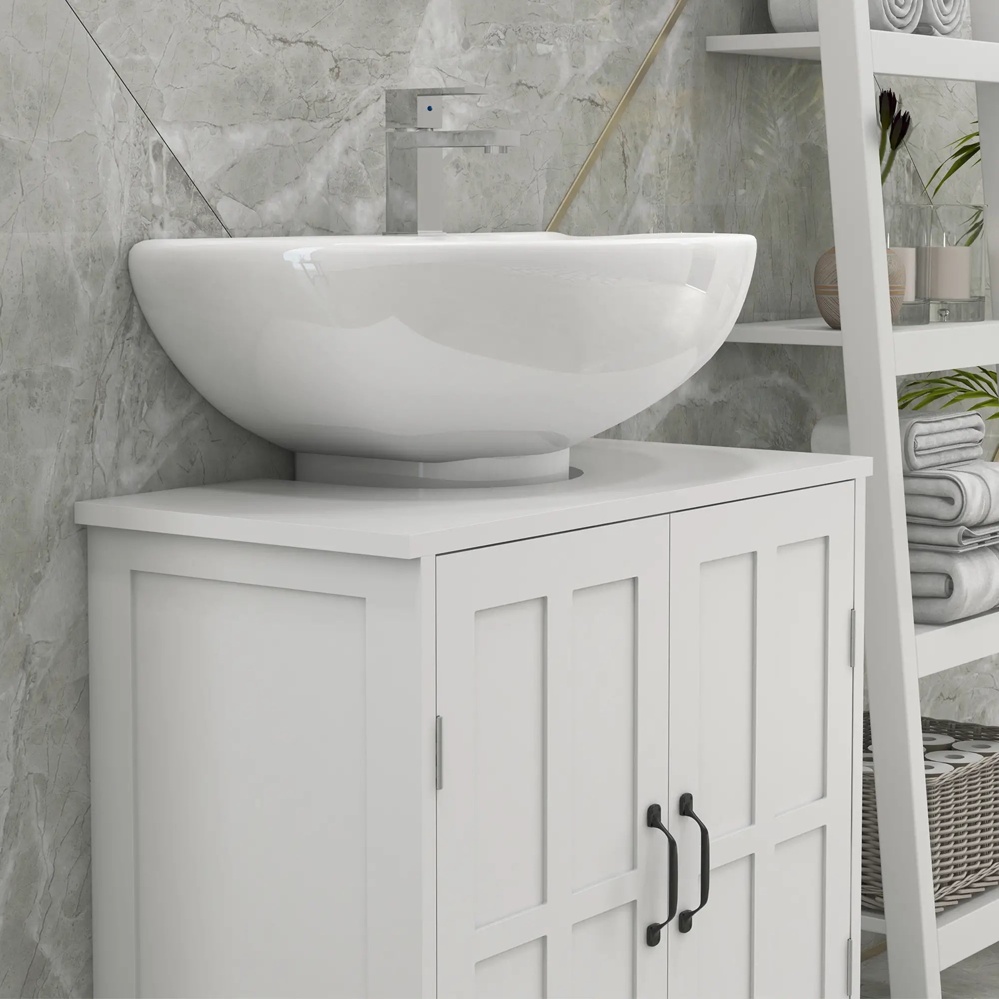 Pedestal Under Sink Cabinet, Bathroom Vanity Storage, Double Doors, Adjustable Shelf, White Bathroom Cabinets at Gallery Canada