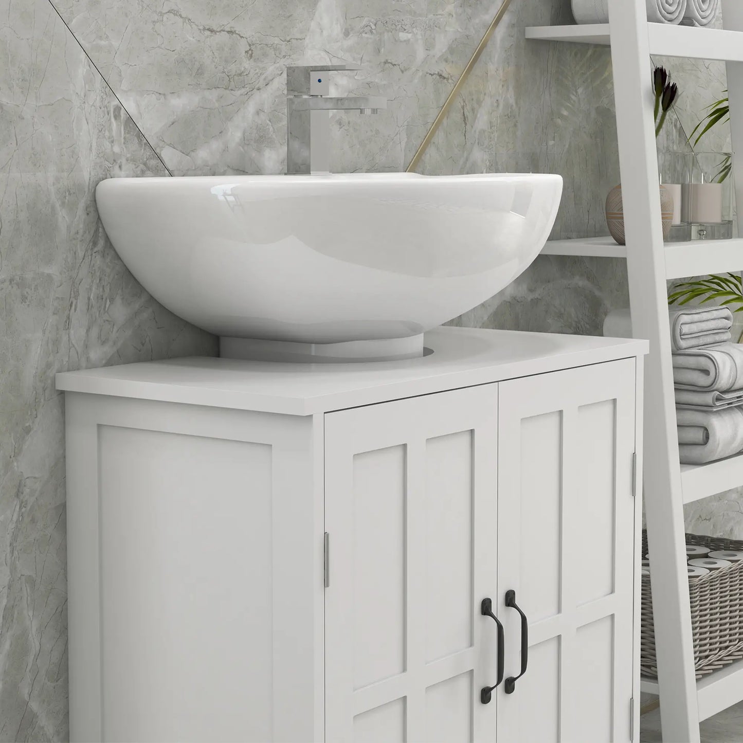 Pedestal Under Sink Cabinet, Bathroom Vanity Storage, Double Doors, Adjustable Shelf, White Bathroom Cabinets at Gallery Canada