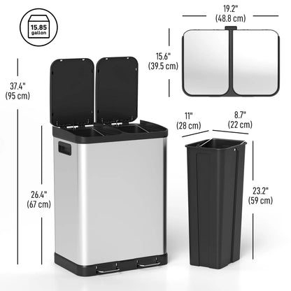 Kitchen Garbage Bin, 2 x 7.9 Gal, Soft-Close With Removable Buckets, Silver Small Kitchen Appliances at Gallery Canada