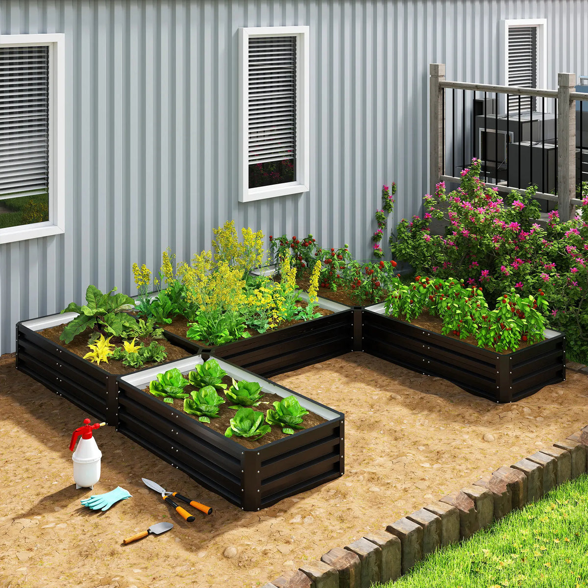 Steel Raised Garden Bed, 8x8x1ft, Set of 5 Large Planters, Black Galvanized Planter Boxes at Gallery Canada