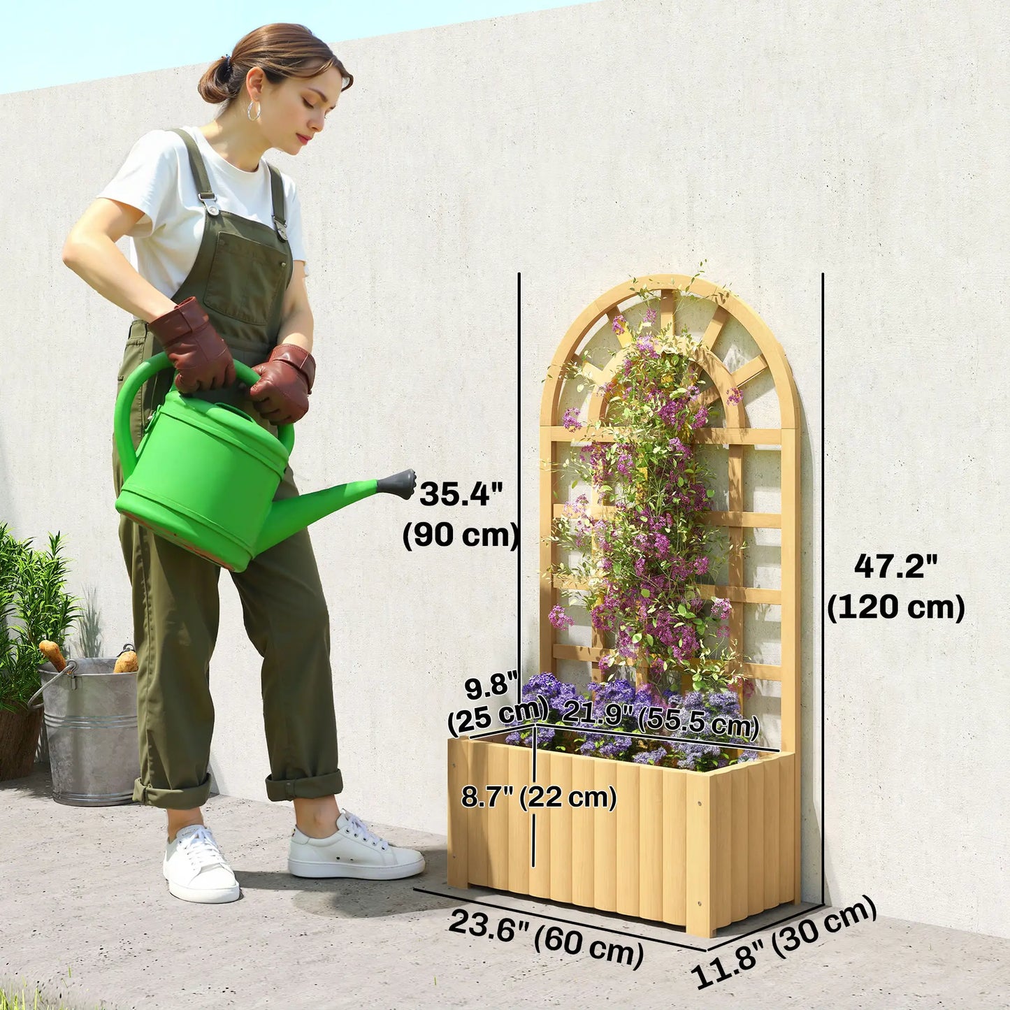 Wooden Raised Garden Bed With Lattice Trellis, Outdoor Elevated Planter Box Wooden Planter Boxes at Gallery Canada