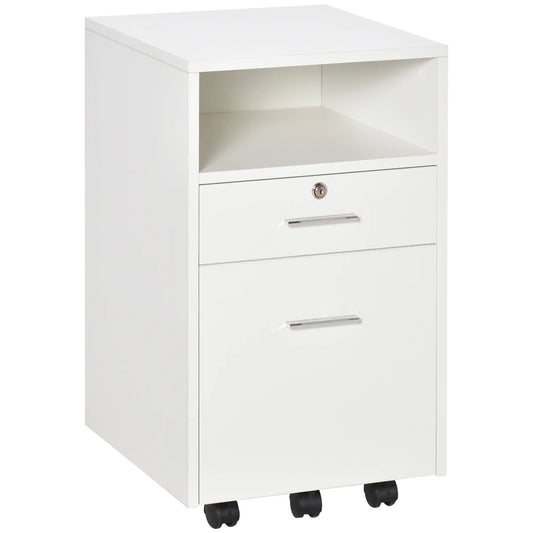 2 Drawer Filing Cabinet with Lock, Vertical, Wheels, A4, Letter Size, White Office Cabinets & Cupboards White at Gallery Canada