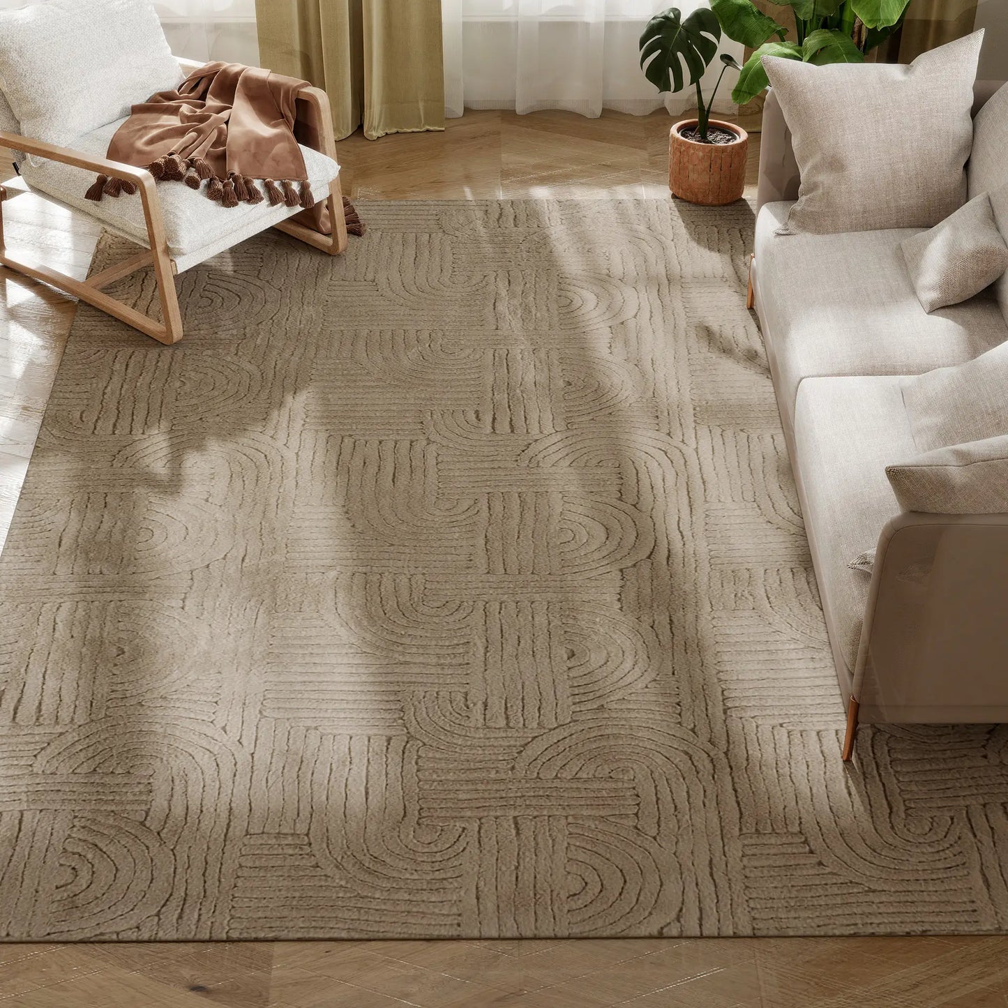 7.5x9.5 Faux Fur Rug, Non-Slip Carpet for Living Room, Bedroom, Tan Area Rugs at Gallery Canada