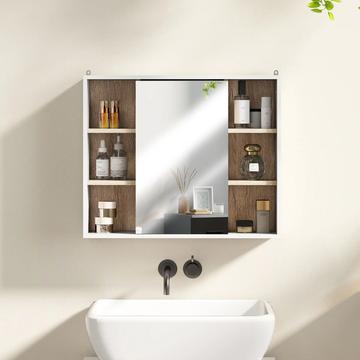 Wall-Mounted Medicine Cabinet with Mirror, Over Toilet Vanity, Oak, White Mirror Medicine Cabinets at Gallery Canada