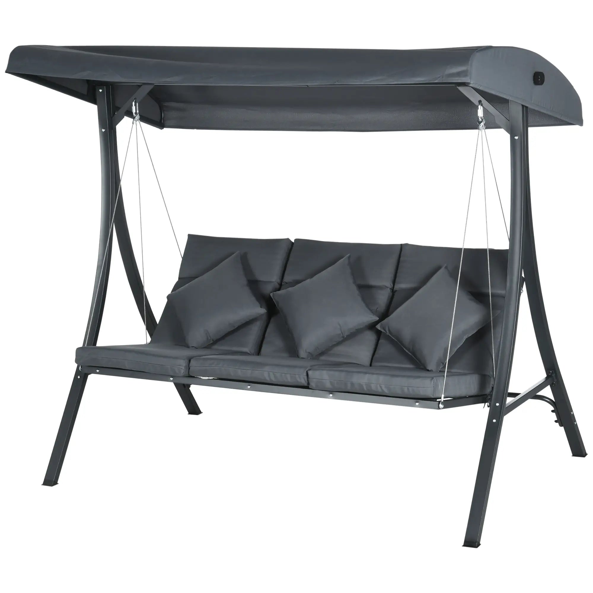 3-Person Patio Swing Chair, Adjustable Canopy, Cushioned Seat, Dark Grey Patio Swings with Stand Dark Grey at Gallery Canada