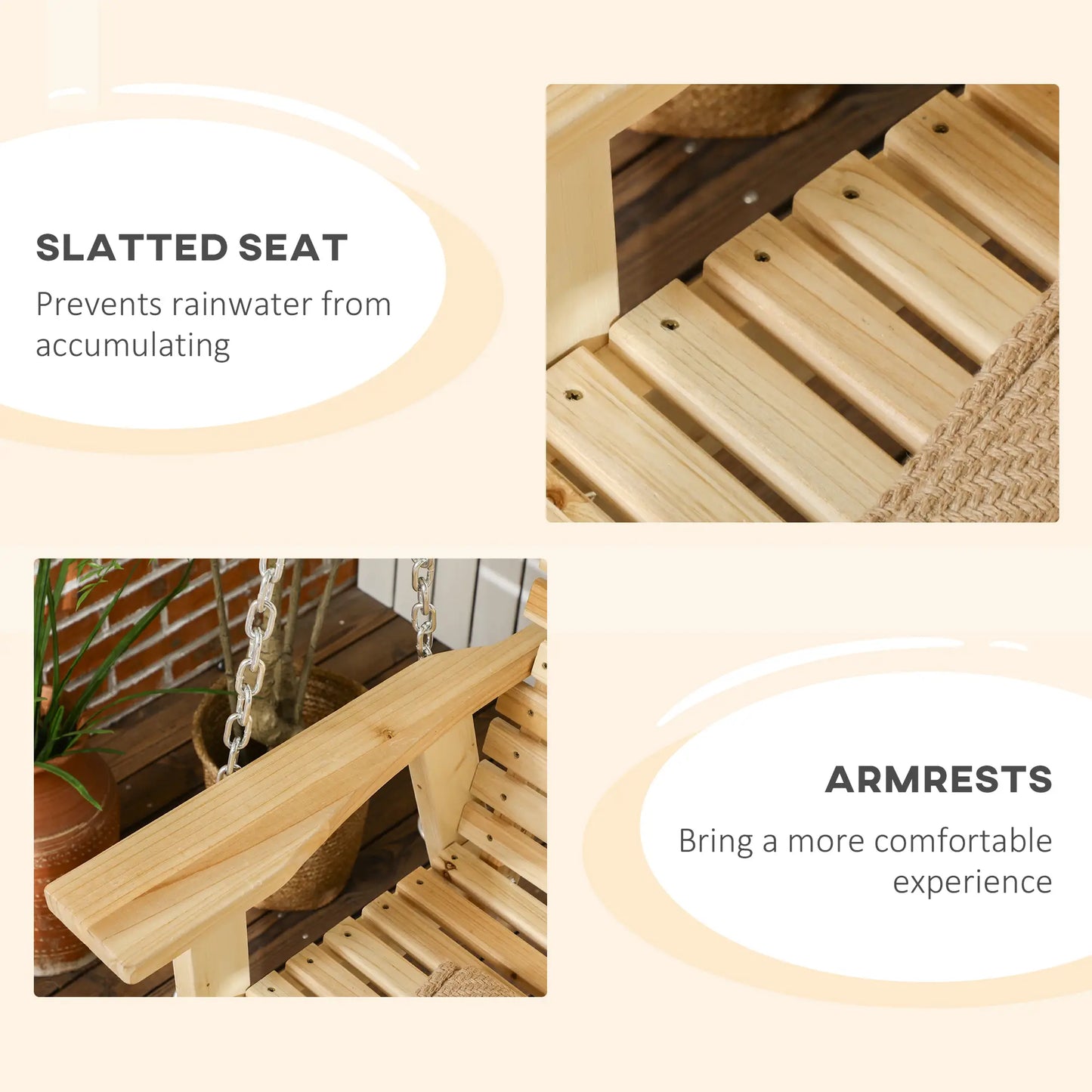 2-Seater Porch Swing, Adjustable Hanging Chains, Natural Wood Hanging Porch Swings at Gallery Canada