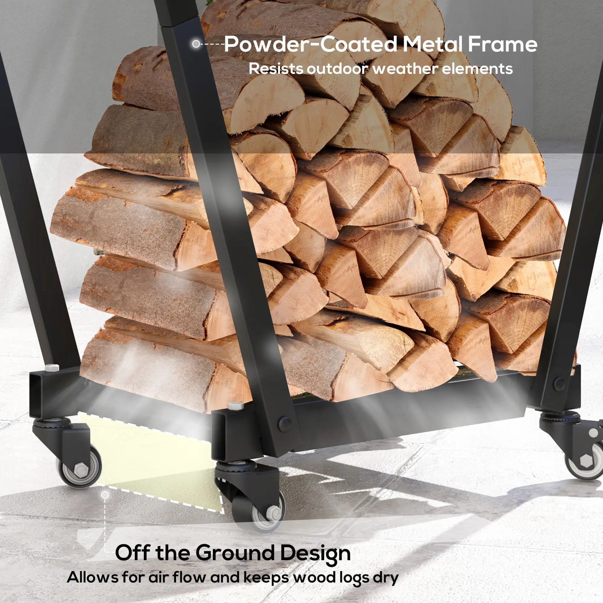 31 Inch Firewood Rack, Heavy Duty with Swivel Casters, Indoor Outdoor, Black Firewood Racks at Gallery Canada