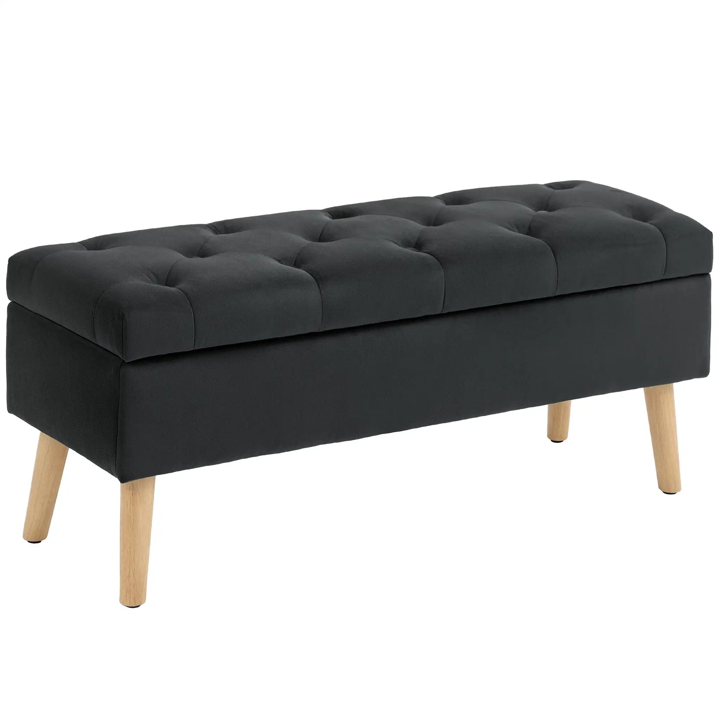 Velvet Storage Ottoman with Lid, Wood Legs, Black Storage Ottomans & Benches Black at Gallery Canada
