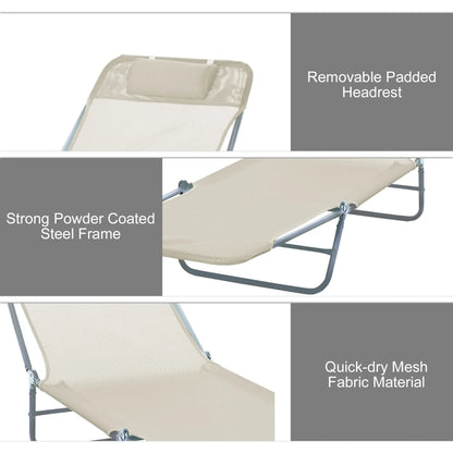 Outdoor Lounge Chair, Adjustable Reclining Folding Chaise, Beige Lounger Chairs at Gallery Canada