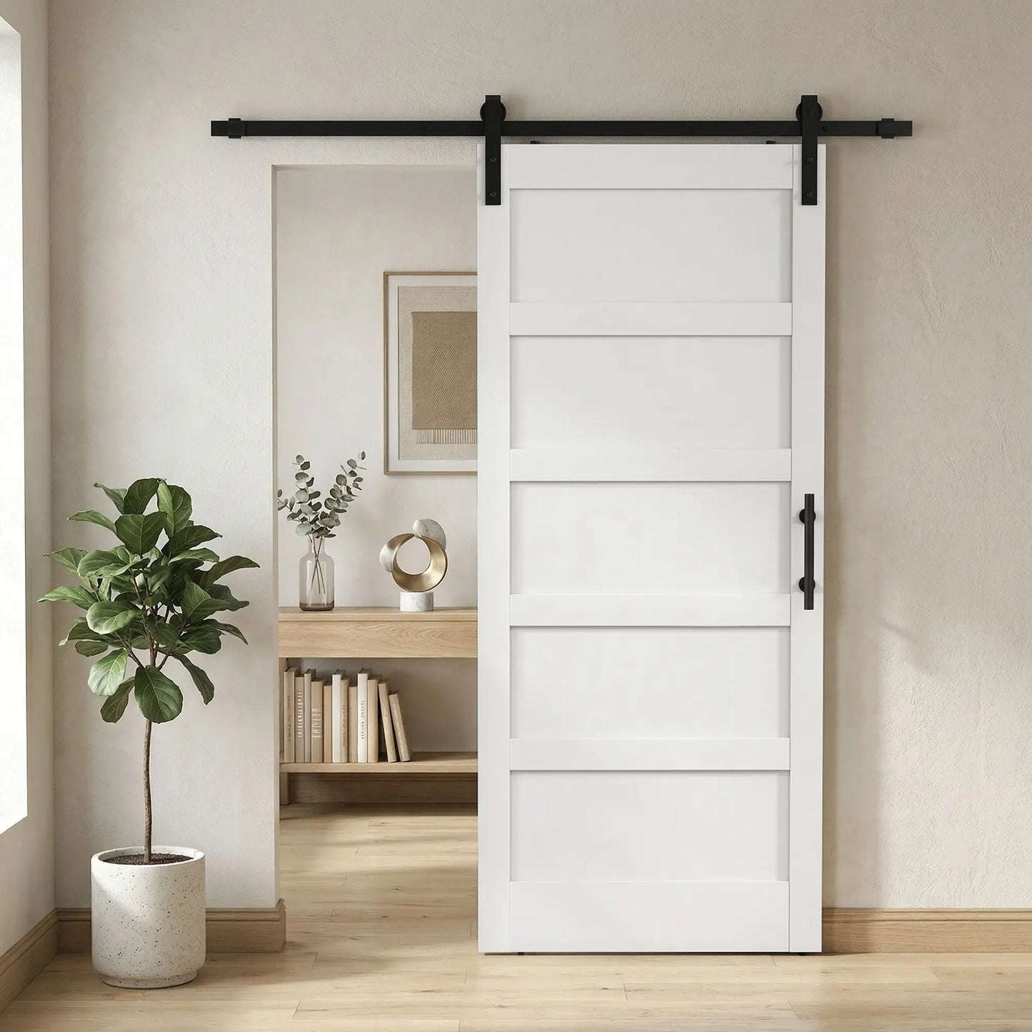 36"x84" Sliding Barn Door With Hardware Kit, White Wood Grain, White Door Hardware at Gallery Canada