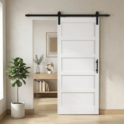 36"x84" Sliding Barn Door With Hardware Kit, White Wood Grain, White Door Hardware at Gallery Canada