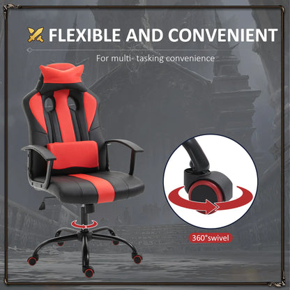 High Back Racing Style Gaming Chair, Adjustable PU Leather, Lumbar Support, Red Video Game Chairs at Gallery Canada