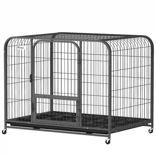43 Inch Heavy Duty Dog Crate, Extra Large Metal Cage With Lockable Wheels Dog Cages & Crates Black at Gallery Canada