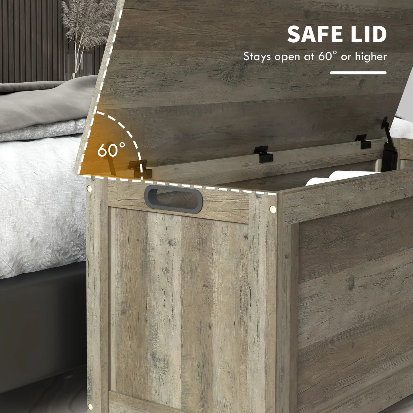 Storage Trunk, Entryway Bench with Side Handles, Distressed, Grey Storage Cabinets at Gallery Canada