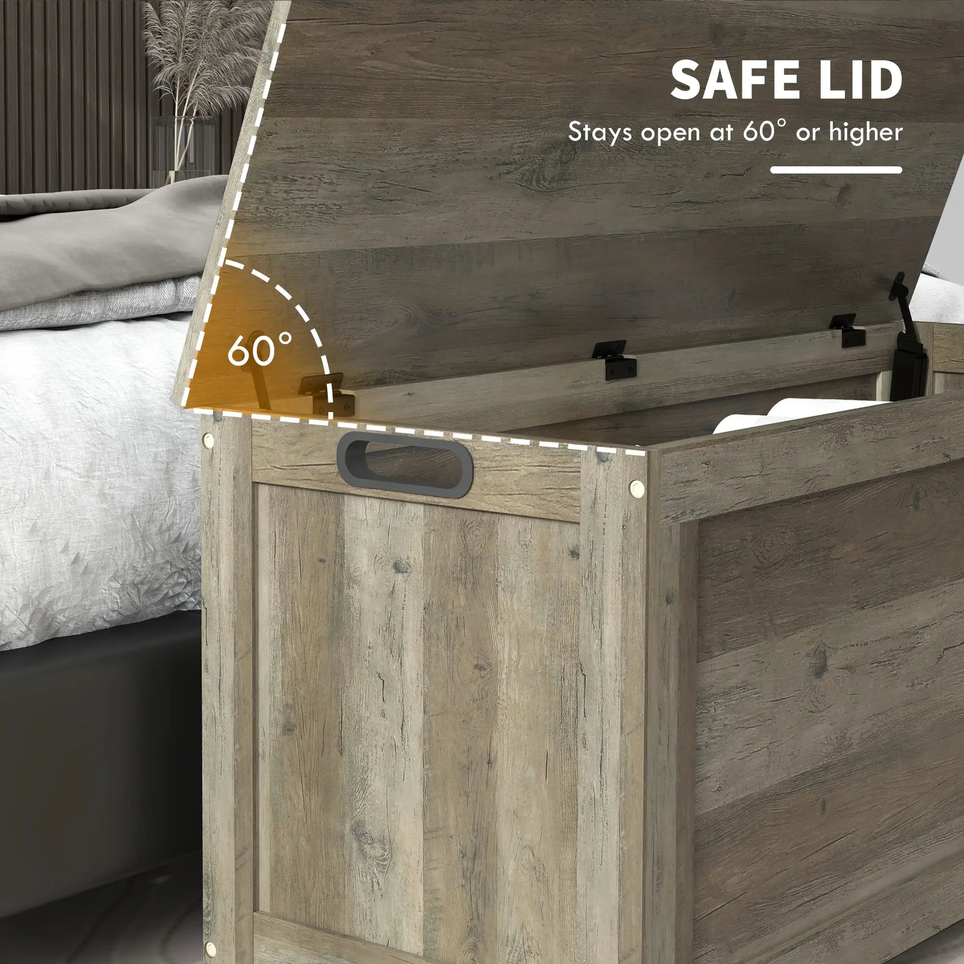 Storage Trunk, Entryway Bench with Side Handles, Distressed, Grey Storage Cabinets at Gallery Canada
