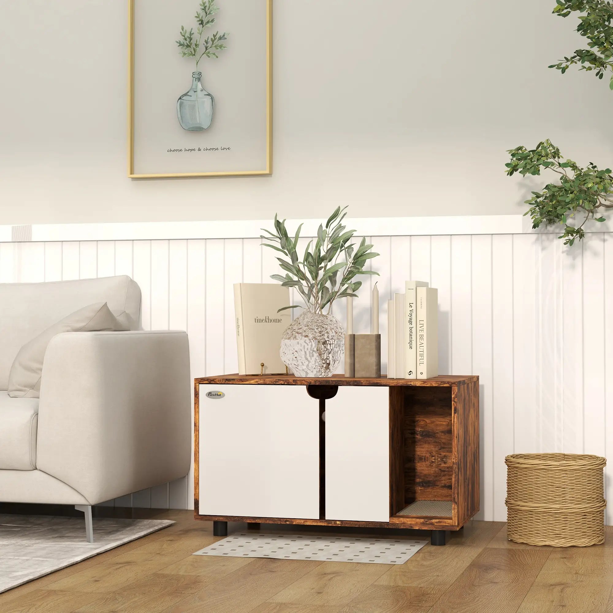 Hidden Cat Litter Box Enclosure, Double Doors, Sand Drain Pad, Rustic Brown Cat Litter Box Enclosures at Gallery Canada