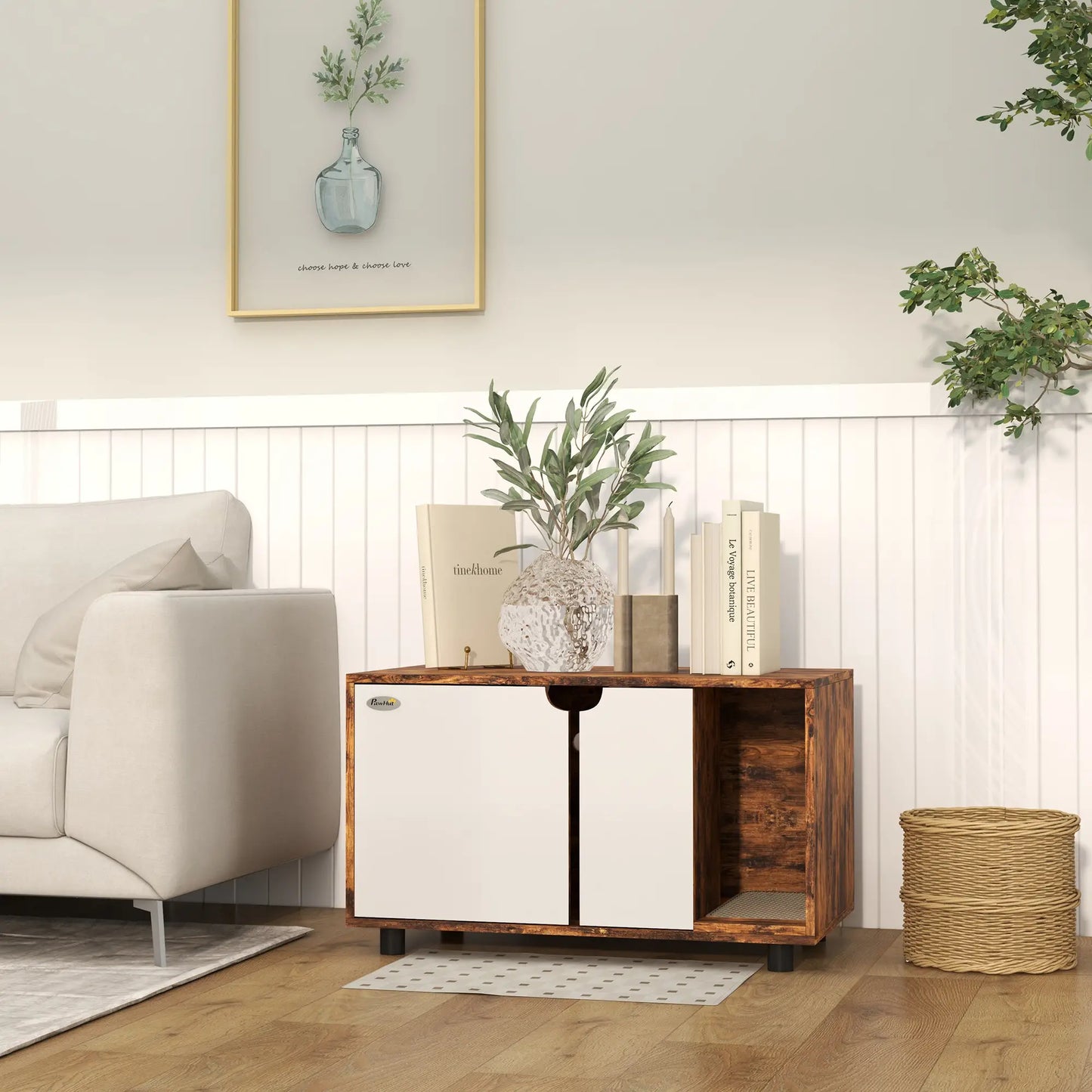 Hidden Cat Litter Box Enclosure, Double Doors, Sand Drain Pad, Rustic Brown Cat Litter Box Enclosures at Gallery Canada