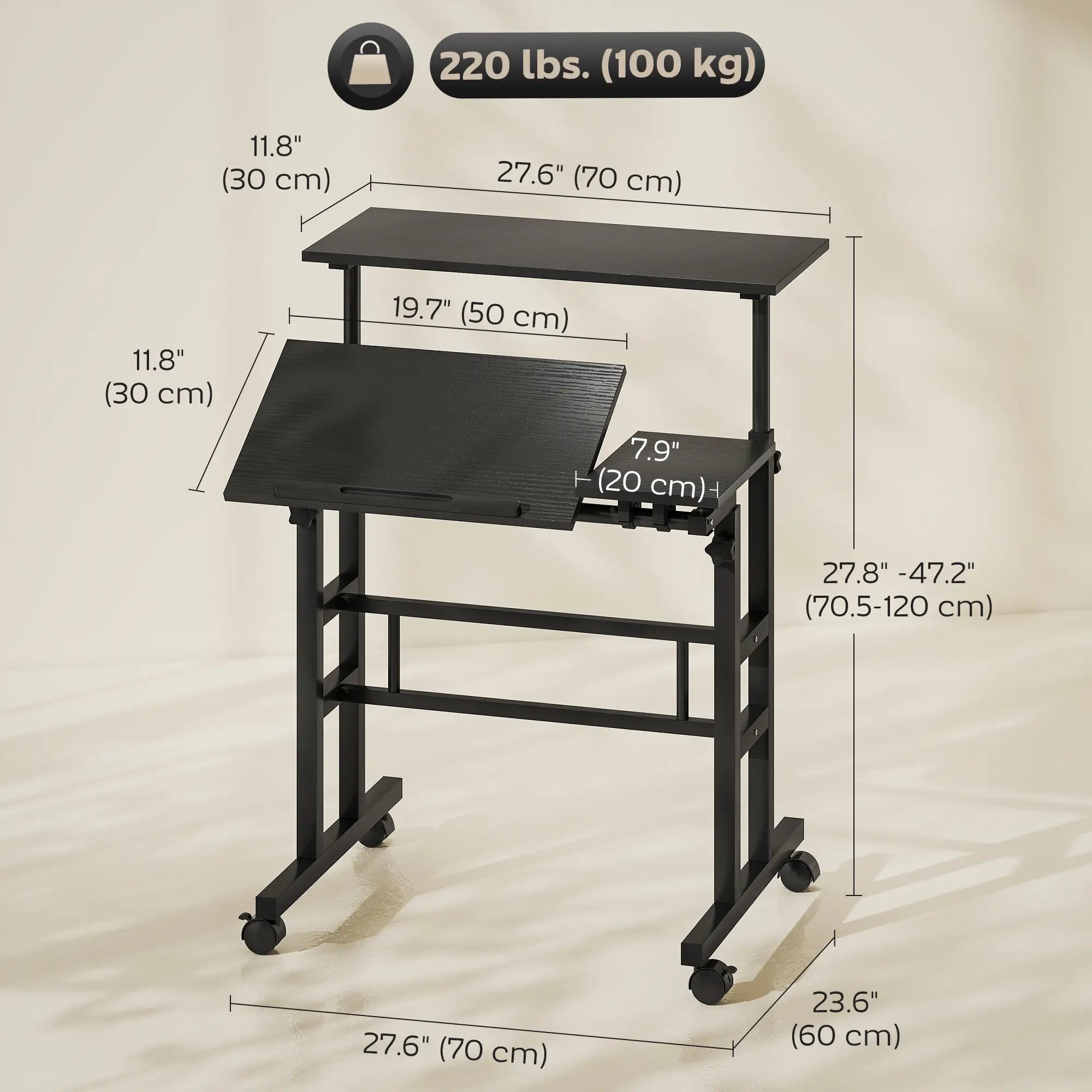 Mobile Stand Up Desk, Height and Angle Adjustable with Wheels, Black Computer Desks at Gallery Canada