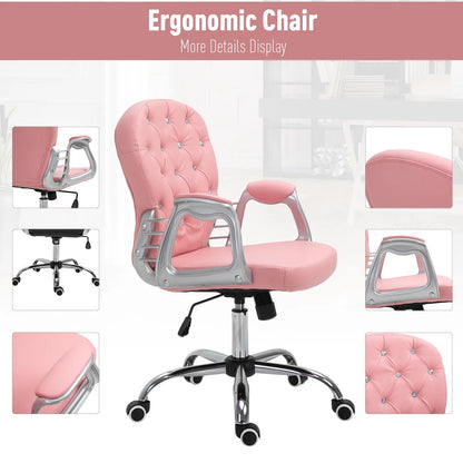 Office Chair, Computer Desk Chair with Adjustable Height and Tufted Back, Pink Task Chairs at Gallery Canada