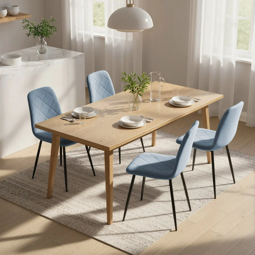 Upholstered Dining Chairs Set of 4, Steel Legs, Modern Kitchen, Light Blue