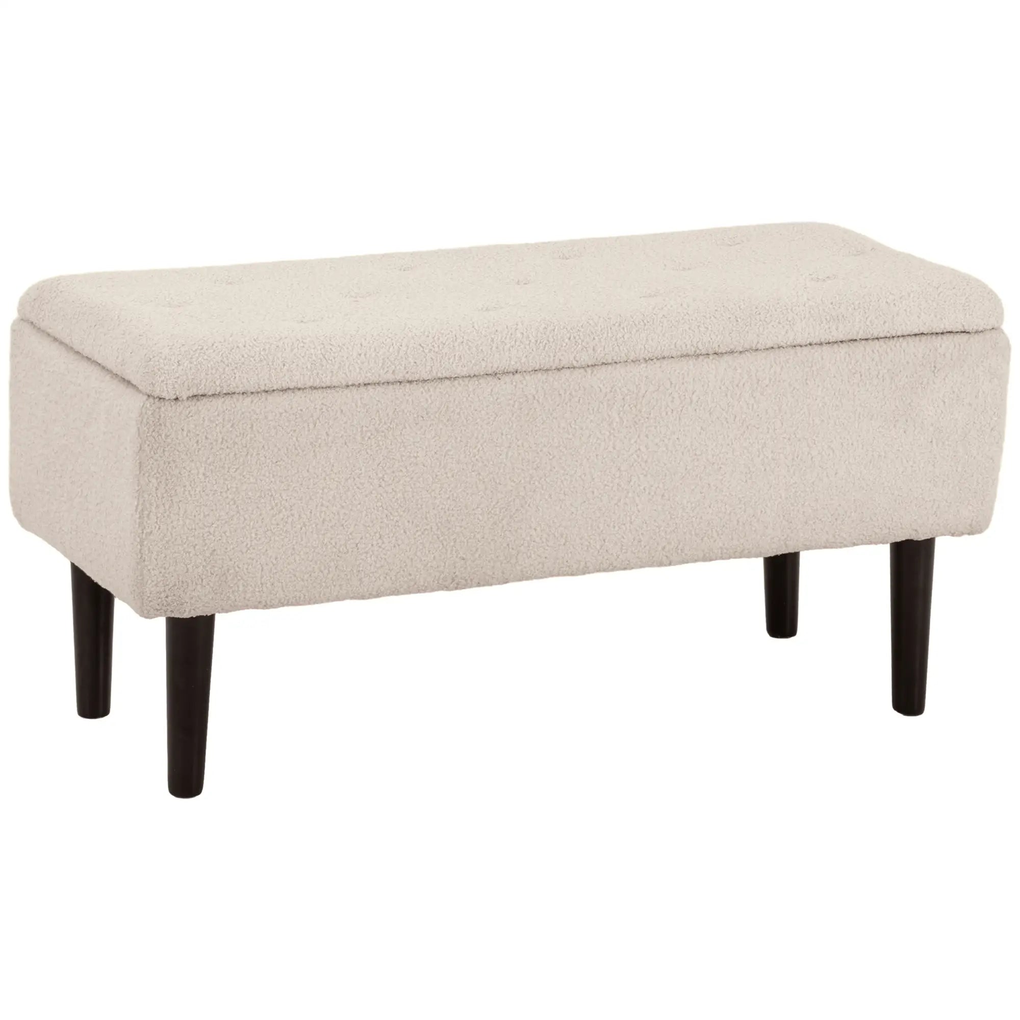 Modern Storage Bench, Ottoman with Lamb's Wool Upholstery, Cream White Storage Ottomans & Benches Cream White, Black at Gallery Canada