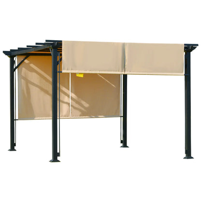 12' x 10' Outdoor Gazebo, Retractable Canopy, Steel Frame, Beige Pergolas at Gallery Canada