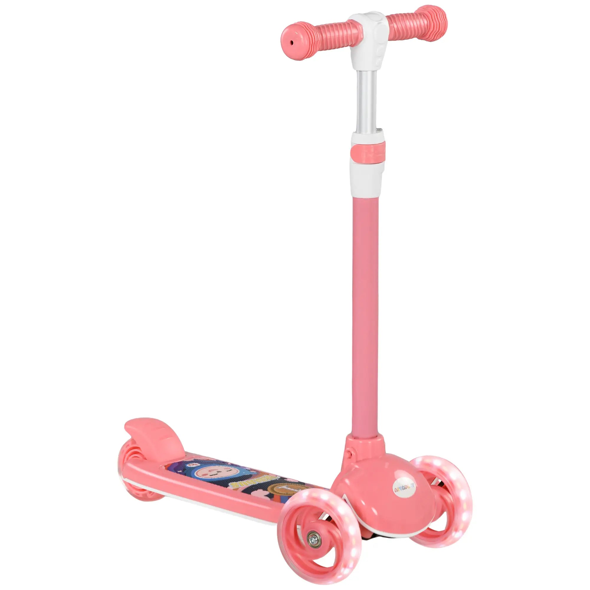 3 Wheel Kids Scooter, Adjustable Height, Rear-Fender Brake, LED Light, Pink Scooters at Gallery Canada