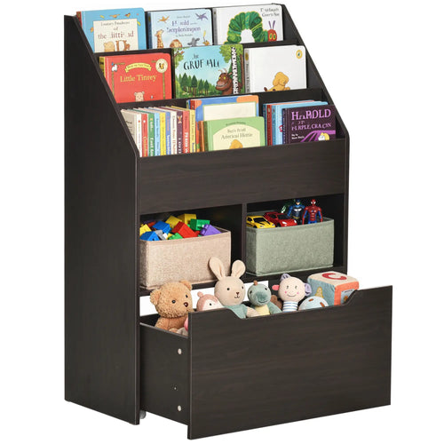 Kids Bookcase, Multi-Shelf Organizer with Drawer, Brown