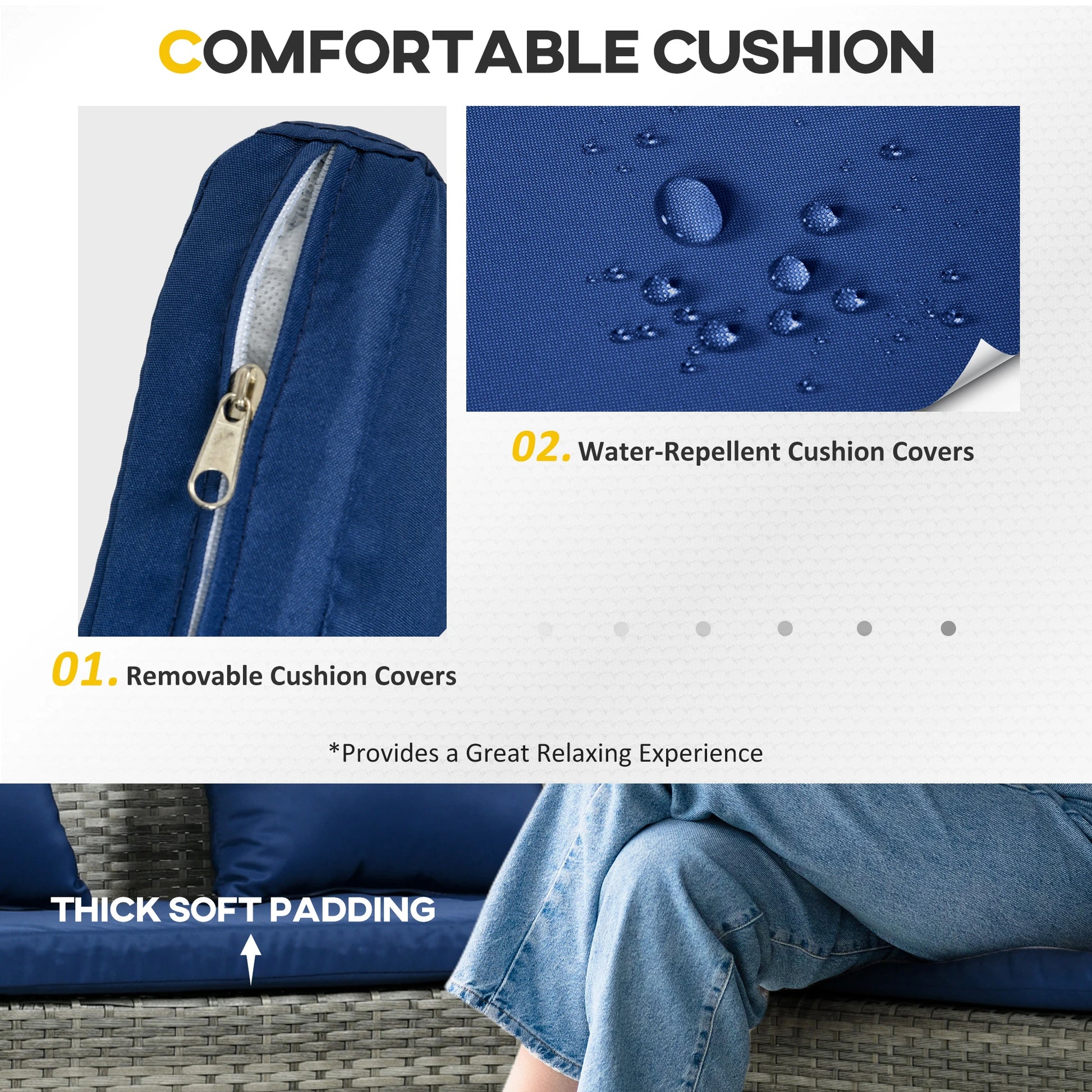 5-Piece Wicker Patio Set, Dining Table, Ottomans, Navy Blue Patio Furniture Sets at Gallery Canada