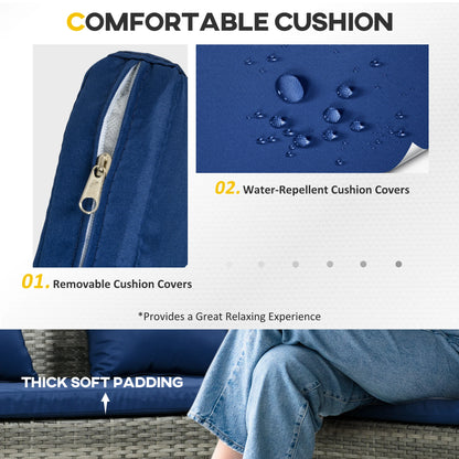 5-Piece Wicker Patio Set, Dining Table, Ottomans, Navy Blue Patio Furniture Sets at Gallery Canada