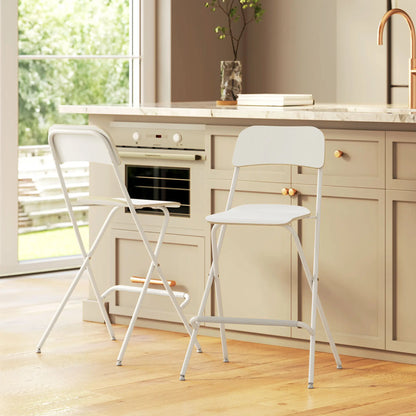 Folding Bar Stools Set of 2, Counter Height, Wooden Effect Seat, Steel Frame, White Bar Stools at Gallery Canada