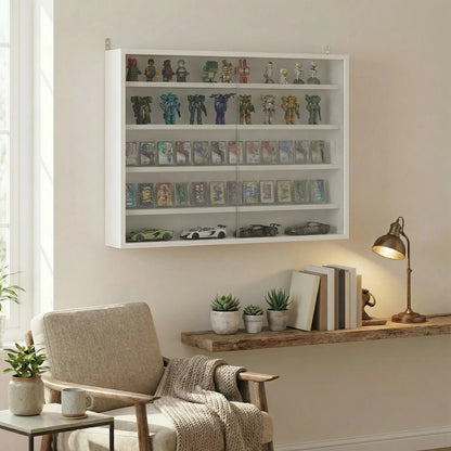 5-storey Display Cabinet, Shot Glass Display Case, Glass Curio Cabinet with 2 Glass Doors and 4 Adjustable Shelves, White Display Bookshelves at Gallery Canada