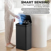 Poubelle automatique de 50 L, couvercle à fermeture douce, acier inoxydable, noir