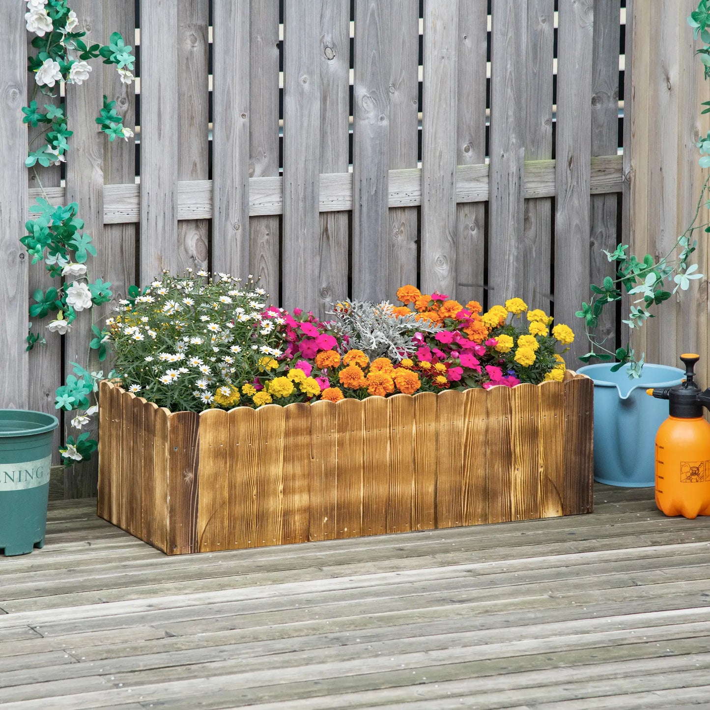 40" x 16" x 12" Wooden Raised Garden Bed, Planter Box with Drainage Holes, Natural Wooden Planter Boxes at Gallery Canada