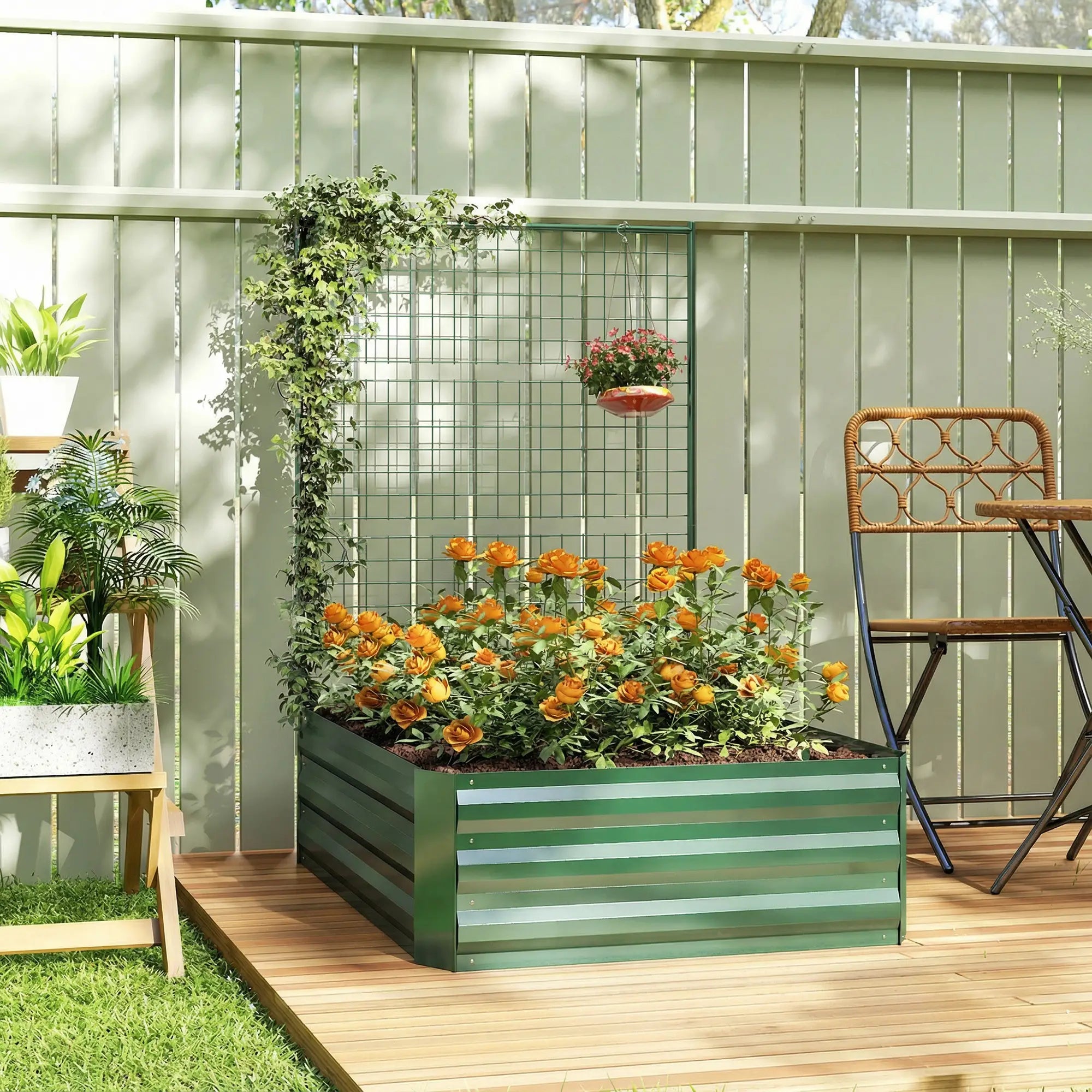 Galvanized Raised Garden Bed With Trellis, Outdoor Planter Box, Green Galvanized Planter Boxes at Gallery Canada