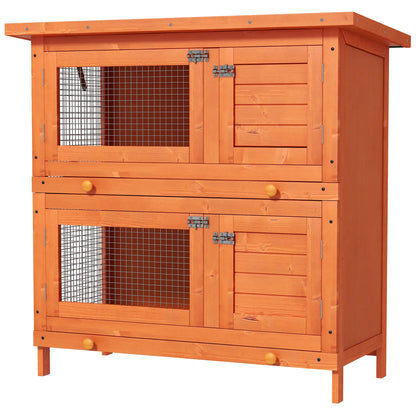 2-Tier Wooden Rabbit Hutch, Small Animal House, Bunny Pet Cage, 2 Rooms, Sliding Tray, Opening Top, Yellow Rabbit Hutch at Gallery Canada