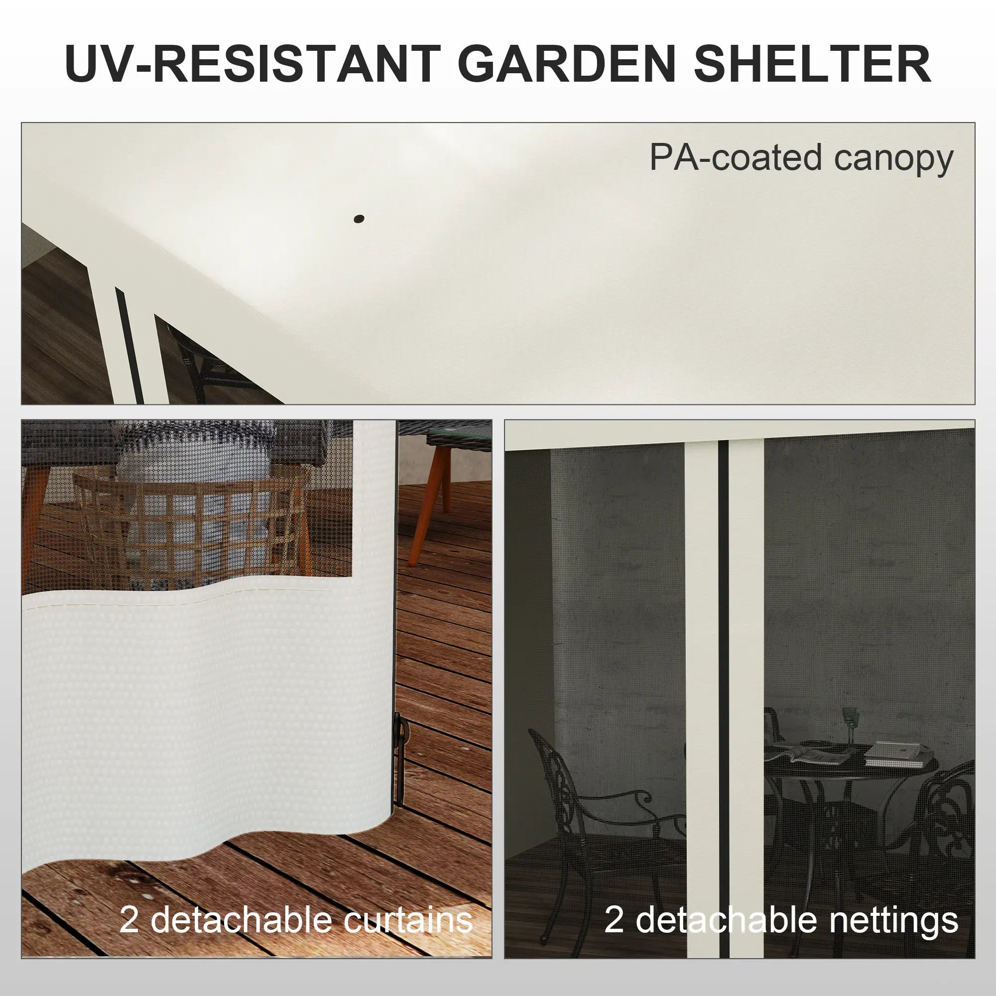 10' x 10' Wall Pergola, Outdoor Gazebo, 2 Curtains, 2 Nettings, Beige Pergolas at Gallery Canada