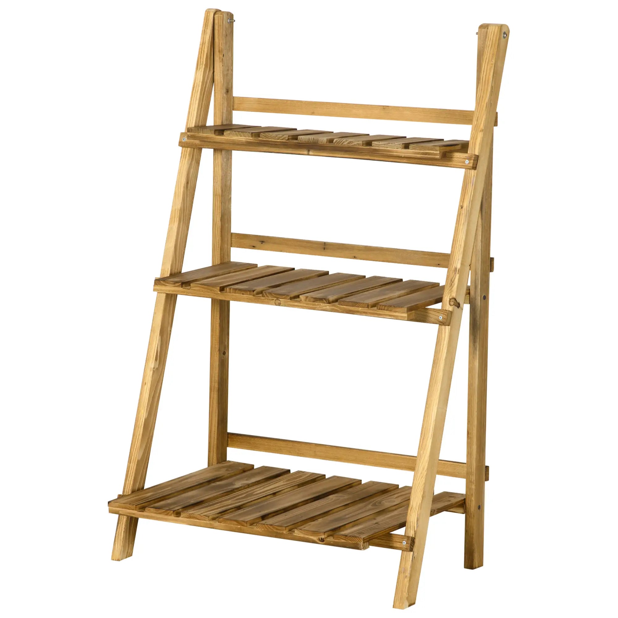 Foldable 3-Tier Wooden Plant Stand, Garden Indoor Outdoor, 24