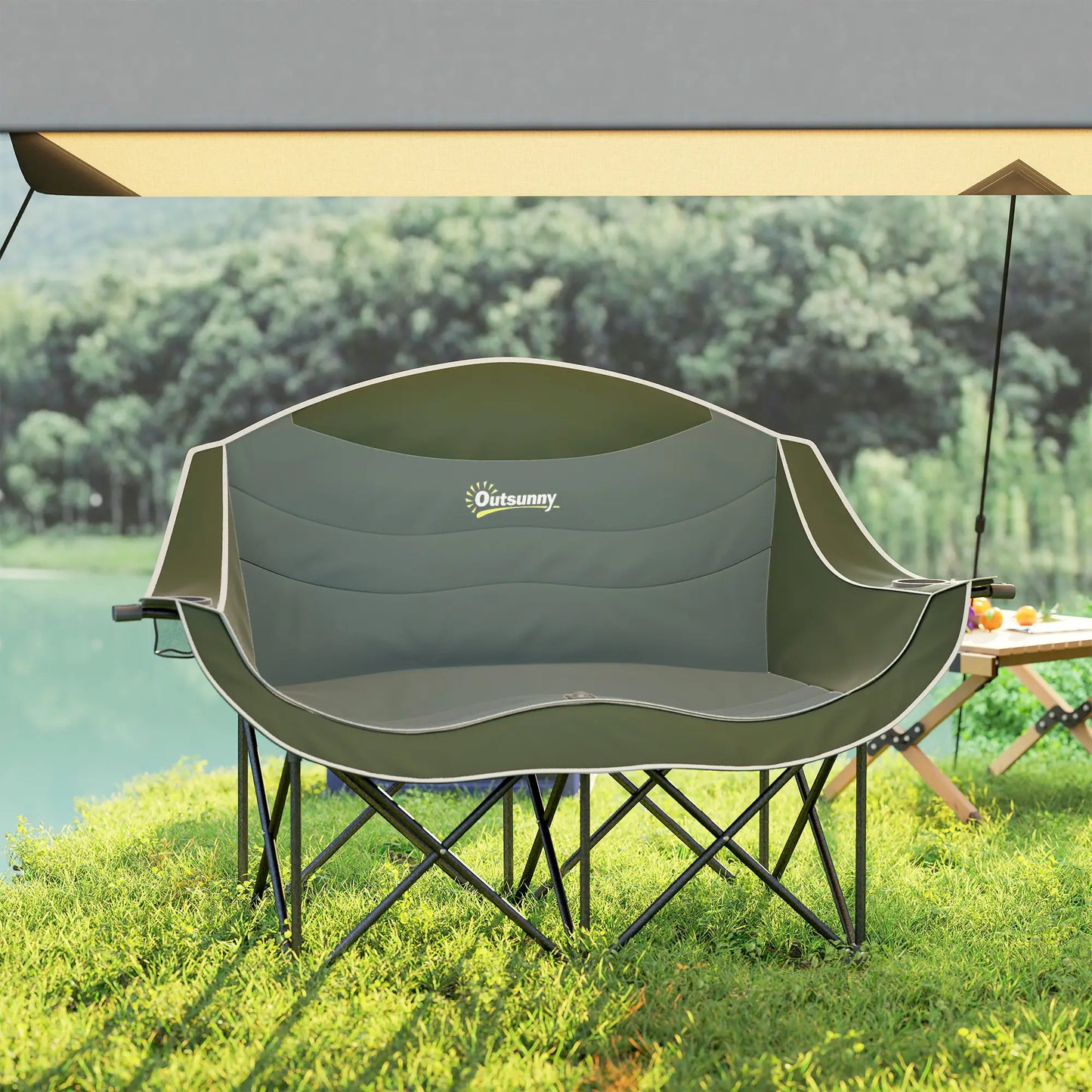 Portable Camp Chair, Double With Cup Holders, Carry Bag, 551 lbs, Dark Green Picnic Tables & Camping Chairs at Gallery Canada