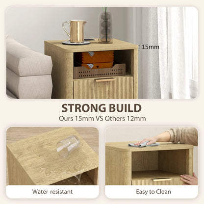 Modern Nightstands Set Of 2, Charging Station, 2 Drawers, Open Shelf, Oak Bedside Tables at Gallery Canada