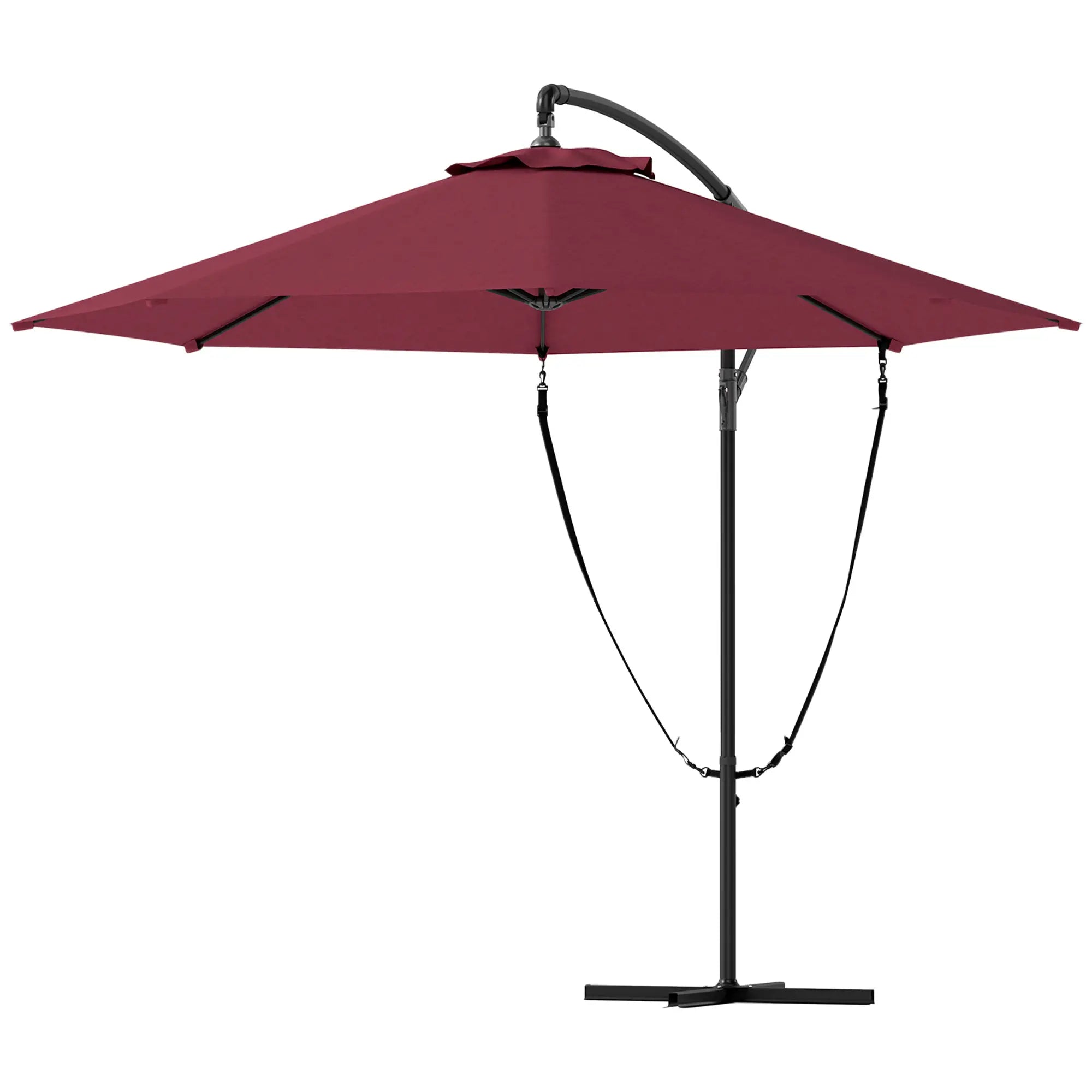 9.5' Cantilever Umbrella, Wind Protection, Crank, Cross Base, UPF 50+, Red Offset Cantilever Umbrellas Wine Red at Gallery Canada