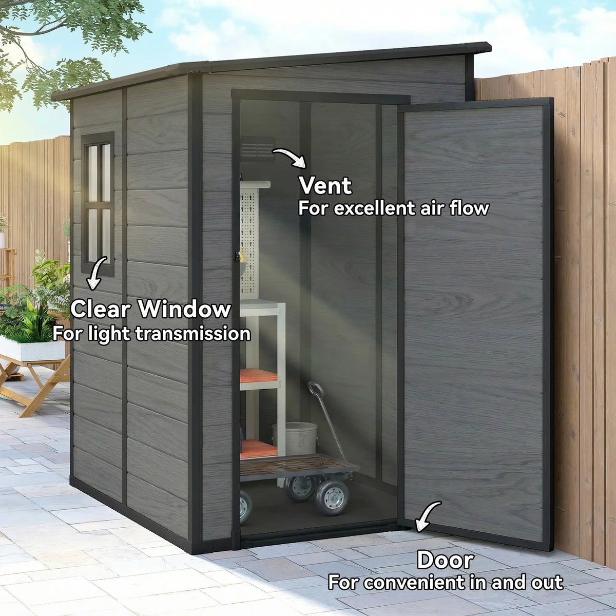 4'x5' Garden Storage Shed, Lean To Tool House, Lockable, Window, Vent Sheds at Gallery Canada
