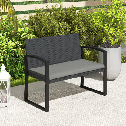 2 Seater Outdoor Rattan Bench with Cushion, Steel Frame, Light Grey Patio Chairs at Gallery Canada