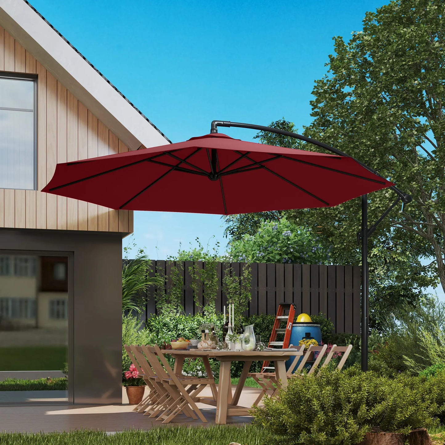 9.7ft Offset Patio Umbrella, Hanging Parasol, Crank, Wine Red Offset Cantilever Umbrellas at Gallery Canada