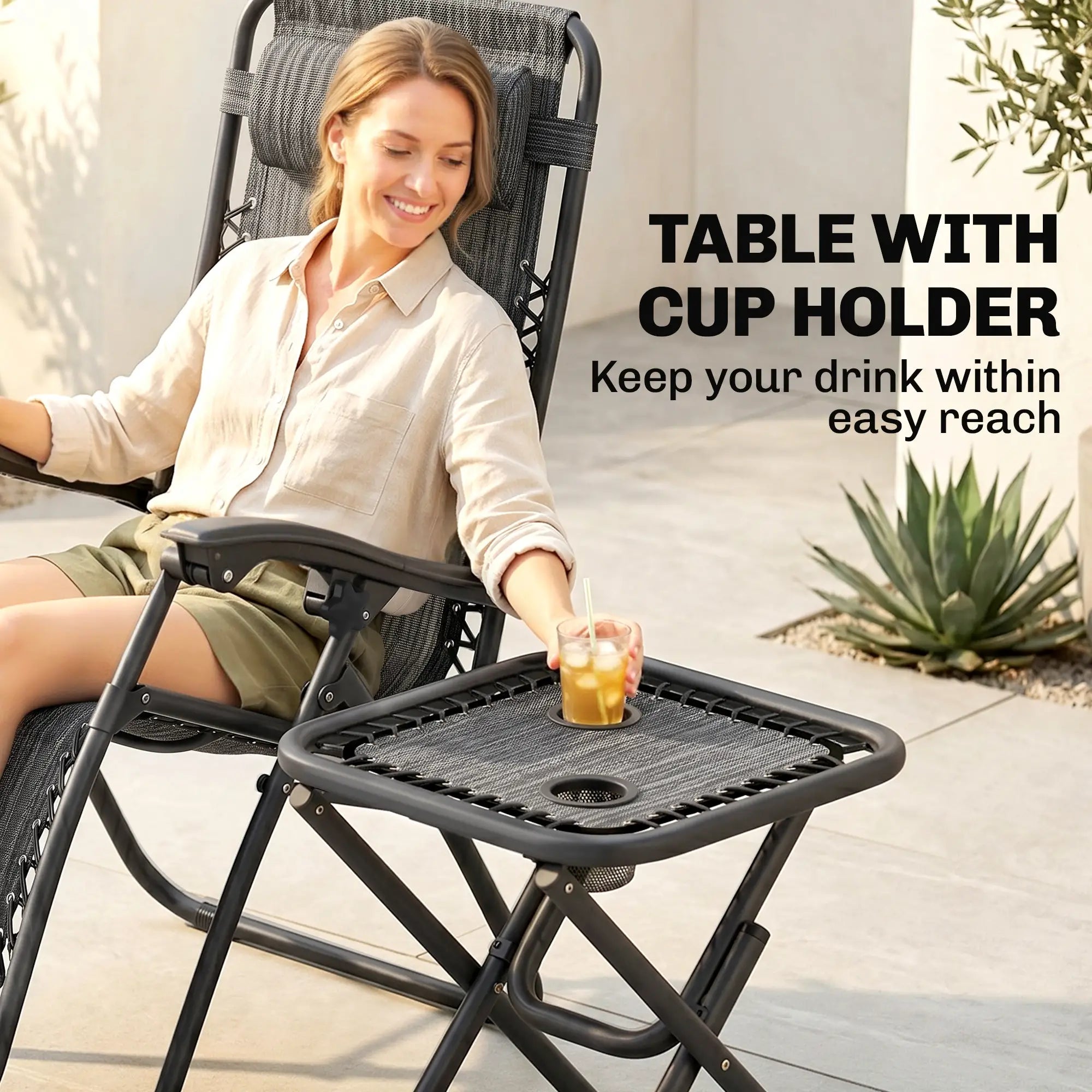 Zero Gravity Chair Set of 2, Patio Chair with Side Table, Dark Grey Lounger Chairs at Gallery Canada