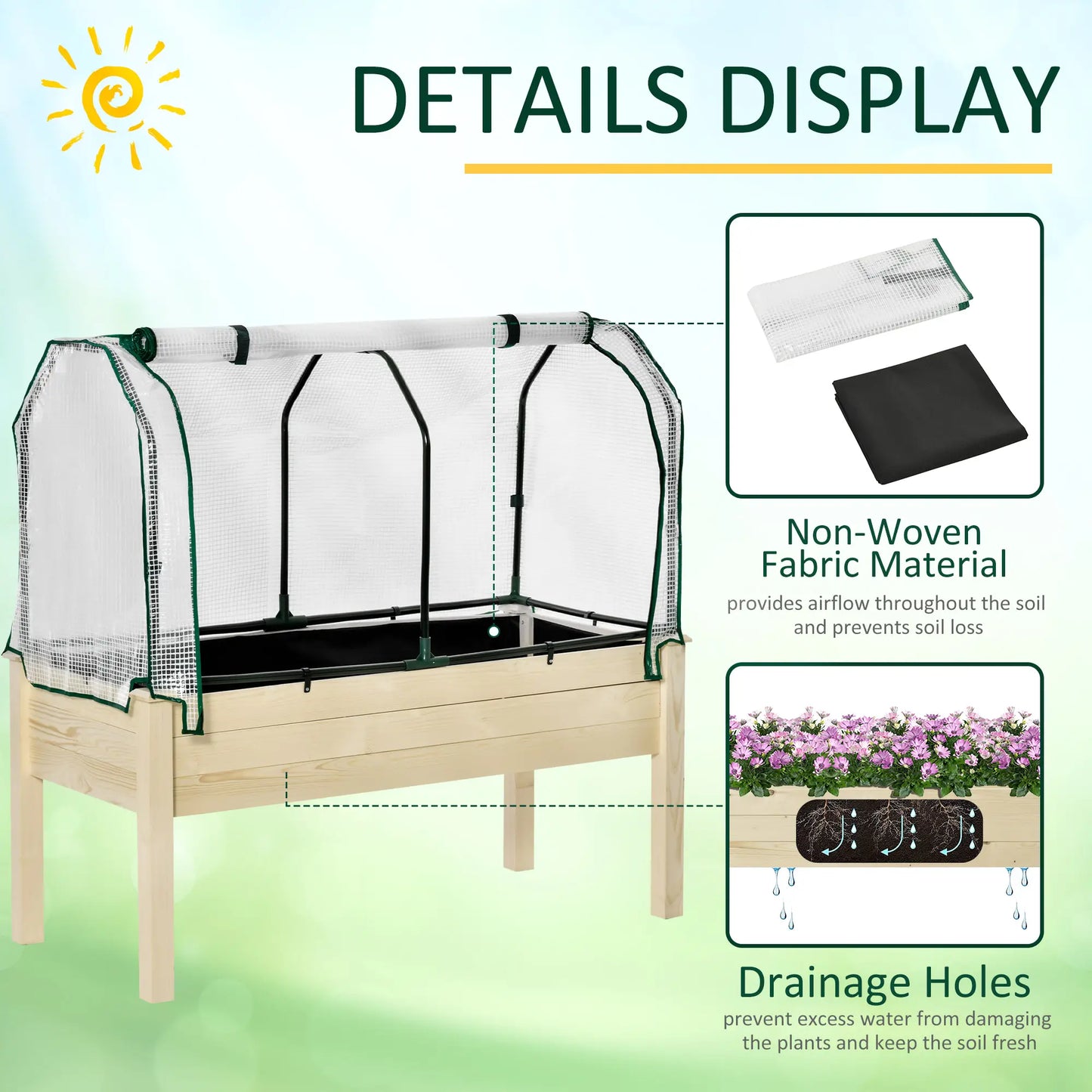 Raised Garden Bed With PE Cover, Elevated Wood Planter, 48 x 22 x 46 Inch, Natural Elevated Garden Beds at Gallery Canada