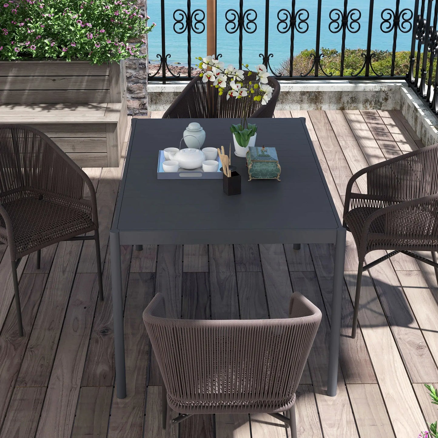 Outdoor Dining Table, Aluminum Frame, Garden Table, 57", Dark Grey Patio Dinning Tables at Gallery Canada