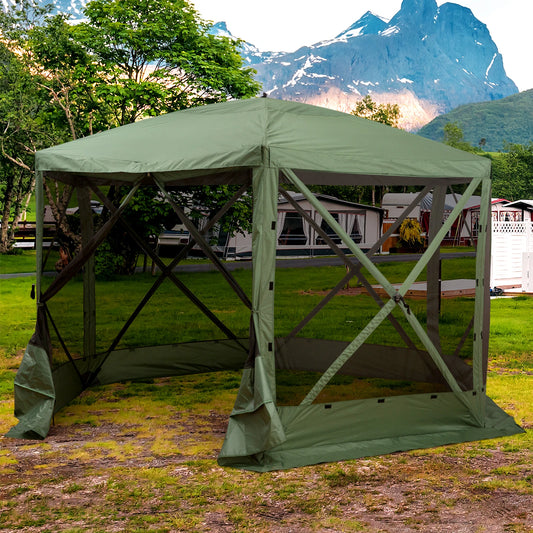 12' x 12' Hexagon Pop Up Screen Tent, Camping Shelter, Green Pop Up Canopies Green at Gallery Canada