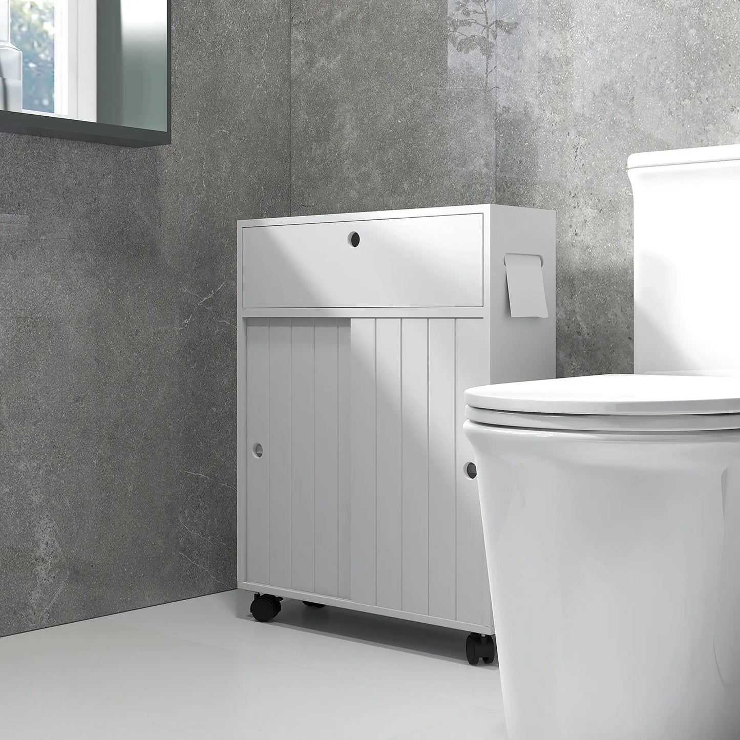 Bathroom Storage Cabinet, 20.5" x 6.75" x 26.5", Rolling Wheels, White Bathroom Cabinets at Gallery Canada
