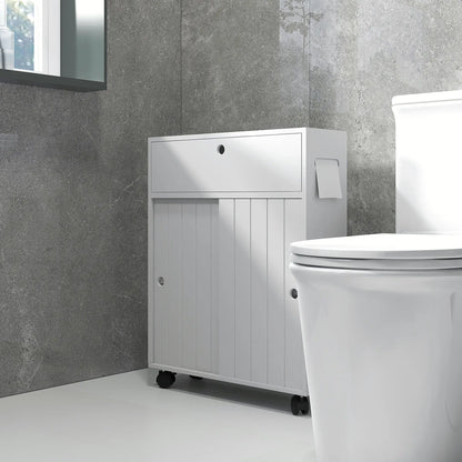 Bathroom Storage Cabinet, 20.5" x 6.75" x 26.5", Rolling Wheels, White Bathroom Cabinets at Gallery Canada